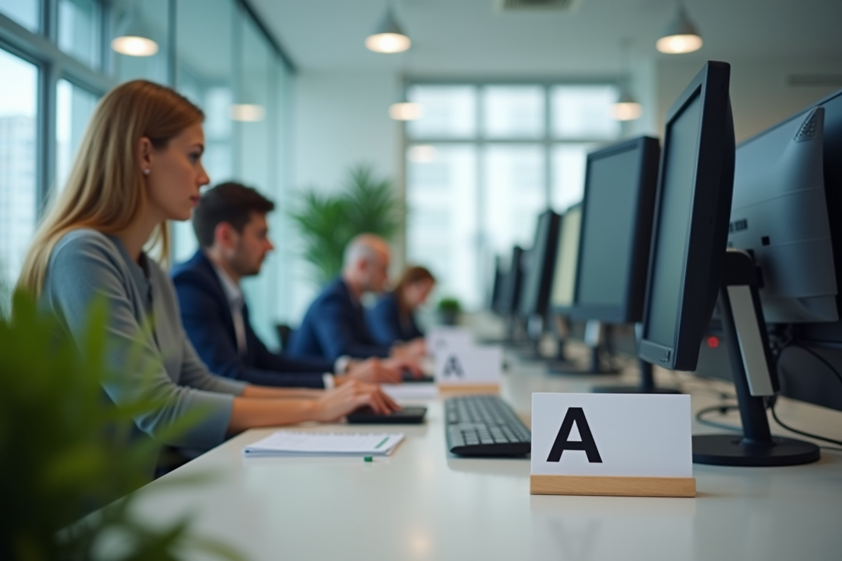 Groupe de professionnels rares au bureau avec noms atypiques
