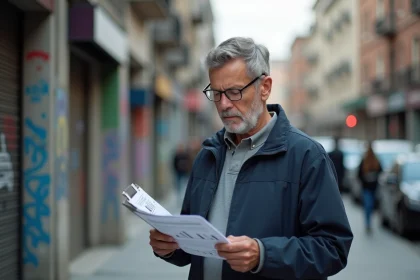 Sociologue urbain analysant des statistiques officielles sur la criminalité dans un quartier résidentiel dense